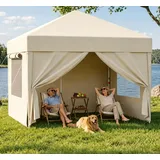 GUNJI Pavillon 3x3/3x6 m Gartenpavillon mit 4 seitenteilen Pop Up Pavillon UV-Schutz, (Schneller Aufbau, Abnehmbare Wände + Insektenschutz, 4 Sandsäcke dabei, Für Camping & Picknick geeignet) beige 300 cm
