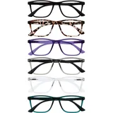 OPULIZE NYX Blaulichtfilter Lesebrille für Damen Herren - Blendfreie UV400-Schutz Federscharnier Anti-Müdigkeit - 6er-Pack - Rechteckiger Rahmen - Schwarz Braun Lila Grau Klar Türkis - + 1,00