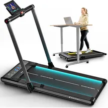 Sportstech Laufband sWalk Plus 2-in-1 | Klappbar mit LED | km/h | App-Kompatibel - Schwarz