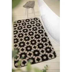 Badematte WECON HOME BASICS "J&J", schwarz (schwarz,beige), H:15mm, Polyester, Badematten, waschbar, rutschfest, strapazierfähig, saugfähig, pflegeleicht, weich
