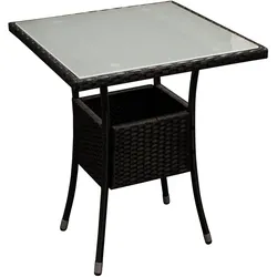 DEGAMO Tisch PIENZA 60x60cm, Metall + Polyrattan schwarz, Platte Glas