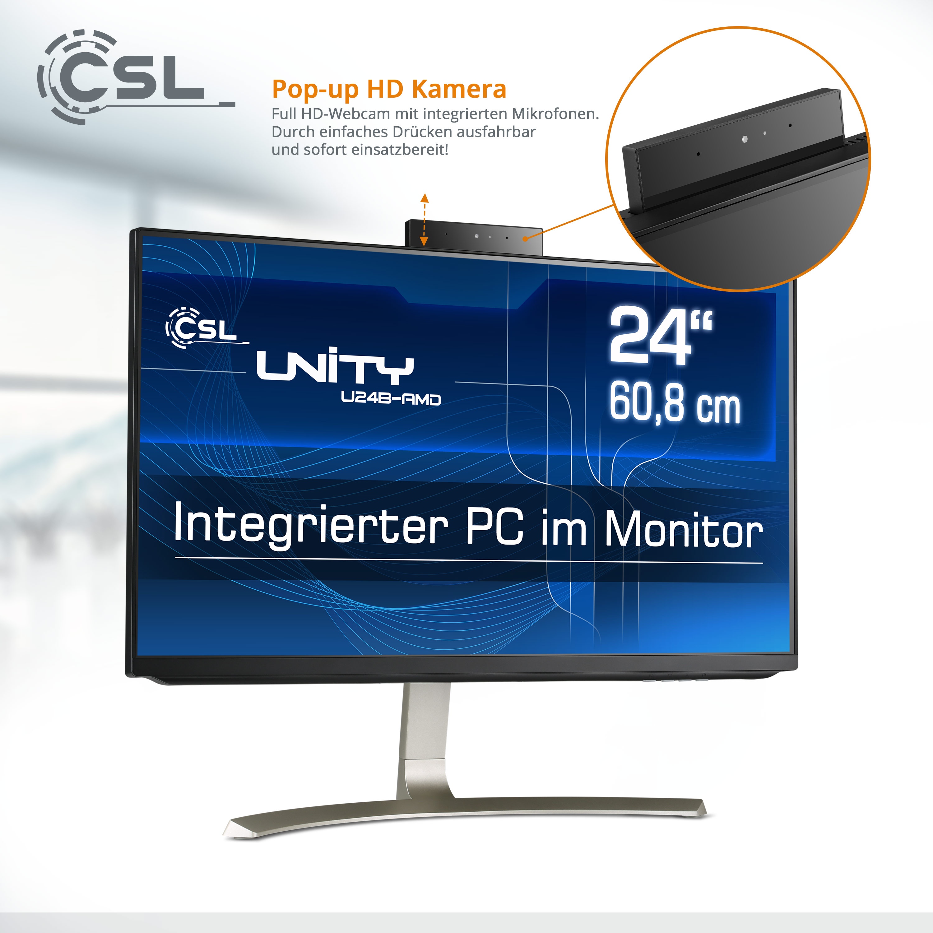CSL All-in-One PC "Unity U24-AMD" Computer Gr. Microsoft Windows 11 Home (64 Bit), 64 GB RAM 4000 GB SSD, schwarz All in One PC