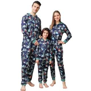 jakloz Weihnachts Pyjama Familie Set Einteiler Weihnachten Onesie Lang Schlafanzug Damen Herren Jungen mit Kapuze Weihnachtspyjama Set(Jungen,6-8Y) - 6-8 Jahre