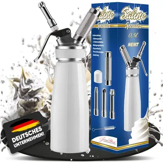 NEMT Sahnespender 0,5 L Sahnesiphon weiss ohne Sahnekapseln 500 ml Sahnespender Aluminium mit Edelstahl Düsen und Reinigungbürste, Auslaufsicherer Sahnebereiter für Schlagsahne, Creme, Mousse