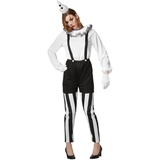 dressforfun 901034 Frauenkostüm Clown, Damen Pantomime Kostüm, sechsteilige Harlekin Verkleidung, Pierrot Kostüm für Karneval Fasching Halloween, schwarz weiß - diverse Größen - (L | Nr. 304597)