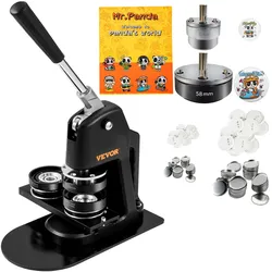 VEVOR Buttonmaschine Knopfmachermaschine 200 Stk 58 mm & 300 Stk 32 mm Abzeichenstanzpresse inkl. Mr Panda Zauberbuch & Sechskantschlüssel Abzeichenpresse