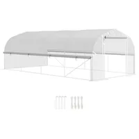 Outsunny Gewächshaus 6 x 3 x 2 m Foliengewächshaus mit 8 Fenster & Tür, Aufrollbar Seitenwänden, UV-beständiger Folientunnel Tomatenhaus mit verzinkten Stahlrahmen, Weiß