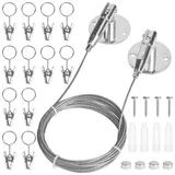 Jinlaili Gardine Stahlseil (3 Meter) mit 12 Stück Vorhangclip, Vorhangdraht aus Edelstahl, Wäscheleine Gardinenseil, Seilspanngarnitur Edelstahl Draht Seil, Vorhang Seil Linie für Kleidung Bilder