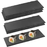 FUNSUEI 6 Stück Schieferplatte Rechteckig, 30 x 10cm Schieferplatte Servierplatte, Schieferplatten Schwarz für Sushi, Käse, Buffet, Vorspeisen, Desserts