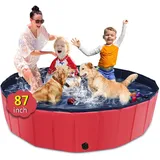 CACSPS Faltbarer Hundepool, 221 x 30,5 cm, Kinderpool mit Hartplastik, rutschfeste Hundebadewanne für den Außenbereich, Hinterhof, Faltbarer Hundepool für Kinder, Hunde, Haustiere (rot)