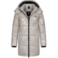 Ragwear Warmer Damen Wintermantel Shiny Steppmantel aus glänzendem Material mit Kapuze Roobie Long YOUMODO Zinc Gr. XL (42), grau, Obermaterial: 100% Nylon, Innenfutter: 100% Polyester, Wattierung: 100% Polyester, gerade ca.