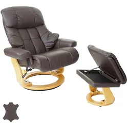 Robas Lund MCA Relaxsessel Calgary XXL, TV-Sessel Hocker, Echtleder 180kg belastbar ~ braun, naturbraun