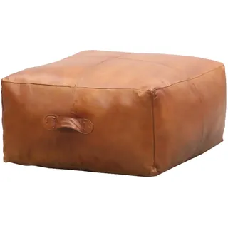 Marrakesch Vintage Sitzkissen Hocker inklusive Füllung und aus echtem Leder | Pouf Sitzhocker Fjord Gross 60cm in Cognac Braun | Fußhocker Sitzsack als Skandinavische Schlafzimmer Wohnzimmer Deko