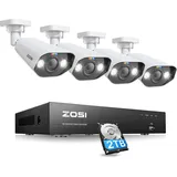 ZOSI 4K PoE Überwachungskamera Set mit 8CH 2TB HDD NVR und 4X 8MP Outdoor PoE IP Kamera, Personenerkennung, Farbe Nachtsicht, Flutlicht Außen Smart Videoüberwachung System