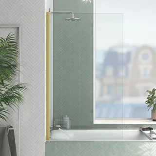 Marwell Badewannenfaltwand Golden Touch 140x80cm Gold - Duschwand für Badewanne mit 4mm Einscheibensicherheitsglas - hochwertige Aluminiumrahmen in gebürsteter Goldoptik