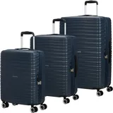 American Tourister Aerotech – 3-teiliges Hartschalen Kofferset (Handgepäck, Mittel, Groß), Erweiterbar, Trolley-Set mit TSA-Schloss - Blau (Metallic Navy)