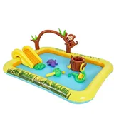 Kinderschwimmbecken - Aufblasbares Spaßpad mit Tiermotiv und Rutschen, robustes PVC-Material, dicke Wände, großes Planschbecken mit großem Fassungsvermögen, schnell aufblasbares Sommerwasserspiel | Au