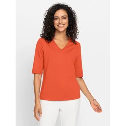 V-Shirt CASUAL LOOKS "Shirt", Damen, Gr. 42, orange, 90% Polyamid, 10% Elasthan, unifarben, V-Ausschnitt, Kurzarm, Shirts