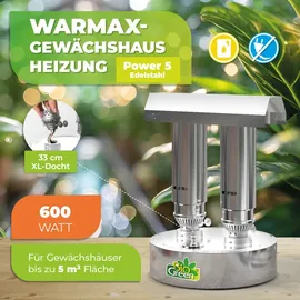 Bio Green BioGreen Paraffin Gewächshausheizung "Warmax Power 5" aus Edelstahl 600 Watt - 40 % längere Brenndauer - Silber