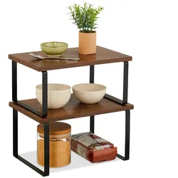 Relaxdays Tischregal 2-tlg. Set, Küchenorganizer für Gewürze, Geschirr uvm., stapelbar, Industrial Design, braun/schwarz