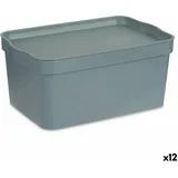 Kipit Aufbewahrungsbox mit Deckel Grau Kunststoff 7,5 L 21 x 14,2 x 32 cm (12 Stück)