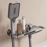 WPHH Wandmontage Wasserfall Badewannenarmatur, 2-Funktions-Wannenarmatur, Messing Duscharmatur Mit 3 Modi Handbrause, Einhebel Warm- Und Kalt Badewanne Armatur Mischbatterie,Gun Gray