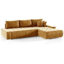 Fun Möbel Ecksofa Sofa mit Schlaffunktion VOGAR Stoff Monolith Honiggelb Ottomane Rechts - Gelb