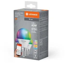 LEDVANCE Smarte LED-Lampe mit WiFi Technologie, Sockel E14, Dimmbar, Lichtfarbe änderbar (2700-6500K), RGB Farben änderbar, ersetzt Glühlampen mit 40 W, SMART+ WiFi Mini Bulb Multicolour, 3er-Pack