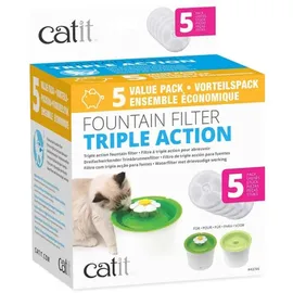 Catit Triple Action Filter, 3fach wirksamer Ersatzfilter, Trinkbrunnenfilter, 5er Pack