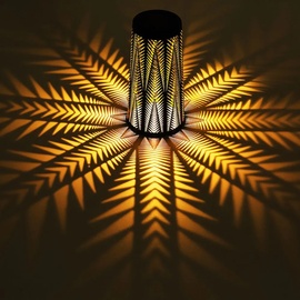 ETC Shop Solarlampe Tischleuchte Außen Solarlicht Tisch für Außen Solar Laterne Balkon schwarz, Säule mit Lichteffekt, goldenes Innere,1x LED warmweiß, H 24,5