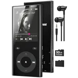 90GB MP3 Player Bluetooth 5.3, Musik Player 2 TF-Kartensteckplätzen, 2,4" Farbbildschirm, Touch-Tasten, MP3 Player Kinder mit Lautsprecher, Unterstützung bis zu 256 GB, Inklusive Kopfhörer, Schwarz