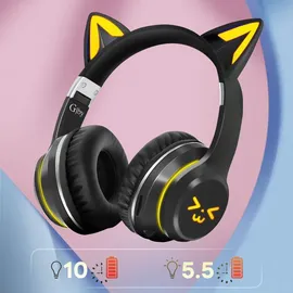 Avizar Bluetooth Kopfhörer Leuchtende Katzenohren Schwarz