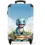 NoBoringSuitcases.com© Kinderkoffer Drache - Blau - Jungen - Kinder 55x35x20cm, 4 Rollen, Kinder Koffer Klein, Trolley Handgepäck blau|bunt 35 cm x 55 cm x 20 cm