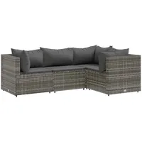 vidaXL 4-tlg Garten-Lounge-Set mit Kissen Grau Poly Rattan Modell 43