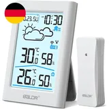 BALDR Wetterstation Funk Mit Außensensor, Digital DCF Funkuhr Thermometer Innen