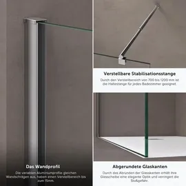 doporro Bremen02K Walk-In-Dusche 50 x 200 cm ESG-Sicherheitsglas Klarglas