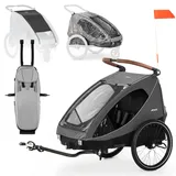Hauck Dryk Duo Set – Fahrradanhänger inkl. Baby Lounger, Sonnensegel & Regenschutz – für 2 Kinder, faltbar, gefedert & mit Kinderwagen-Funktion - Melange Grey