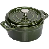 STAUB Mini Cocotte, rund mit Deckel 10 cm, 0,25 L, induktionsgeeignet, mit mattschwarzer Emaillierung im Inneren des Topfes, Basilikumgrün