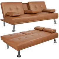 Yaheetech - 3er-Sofa Schlafsofa Couch mit Tassenhalter Gästebett, Rückenlehne neigbar 105°/140°/180°, 167 x 81,5 x 75 cm, 350 kg belastbar, braun