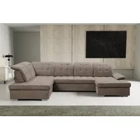 werk2 Wohnlandschaft Kordula-New Multifunktion Couch, Breite 332cm, bequem, U-Form, Sofa in U-Form mit Schlaffunktion & Bettkasten, Schlafcouch beige