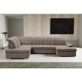 werk2 Wohnlandschaft Kordula-New Multifunktion Couch, Breite 332cm, bequem, U-Form, Sofa in U-Form mit Schlaffunktion & Bettkasten, Schlafcouch beige