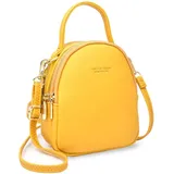 PORRASSO Mini Rucksack Damen Mode Handtasche Mädchen Wasserdicht Umhängetasche mit Kopfhörerloch Leder Daypack Reise Dating Kleiner Rucksäcke Gelb