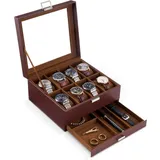 LuxusKollektion Uhrenbox Uhrenbox 8 Fächer Glasdeckel 2 Ebenen Uhrenkissen 8-Slot Espresso braun