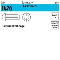 Industrial Quality Supplies ISO 8746 Halbrundkerbnägel, mit Fase 1.4303
