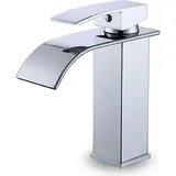 Moderne Wasserfall-waschtischarmatur, Elegant Gestaltete Mischbatterie Aus Messing Für Warm- Und Kaltwasser, Verchromte Armatur