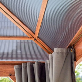 TOOLPORT Gartenpavillon 4x4 m Holzoptik, ca 8 mm Polycarbonat-Dach, 4 Seitenteile in grau