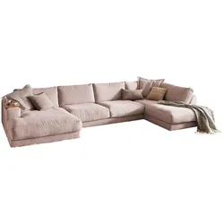 KAWOLA Sofa MADELINE Wohnlandschaft U-Form Cord rosa Longchair links