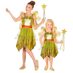 Widdmann Kostüm Kleine Waldfee, Gold-grünes Kleid mit wunderschönen Feenflügeln grün 128