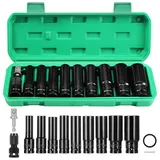 Gueenky 11 Stück Schlagschrauber Nüsse set, 1/2 Zoll Sechskant Stecknuss Schlagschrauber 10-24 mm Schlagnuss Satz, Steckschlüsselsatz mit Stecknuss Adapter für Autoreparaturen Reifenwechsel