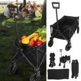 Bollerwagen faltbar | 90x50cm Eisen Polyester schwarz bis 100Kg Tragkraft | Leiterwagen mit 360° Räder Gartenwagen (1 x Bollerwagen schwarz)